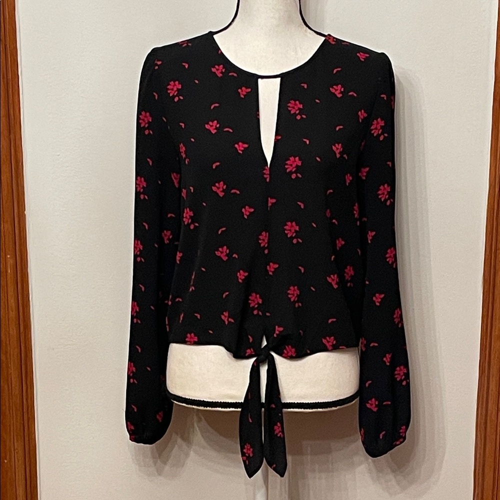 Free Press Black Blouse with Pink Floral Design